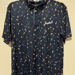 Leinenkugel’s Swannies Golf Navy and Yellow Bird Print Polo Shirt